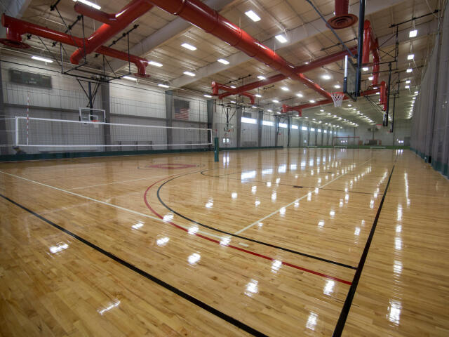 The wooden courts at the adventure recreation center (ARC)