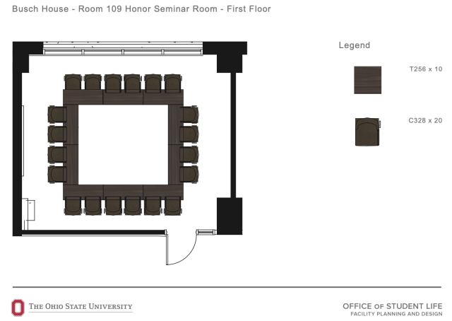 A space diagram of the Busch Honor Room