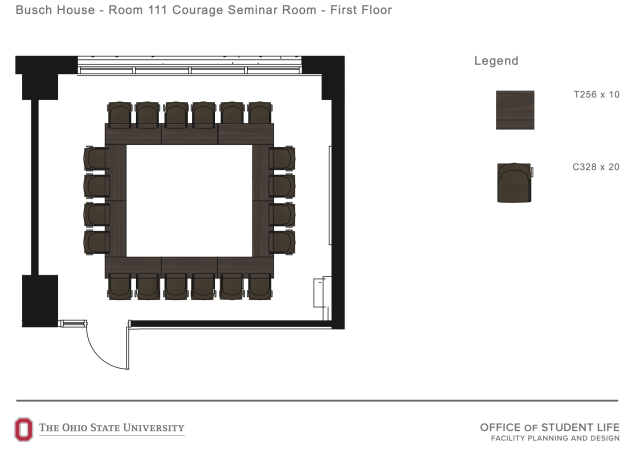 A space diagram of the Busch Courage Room