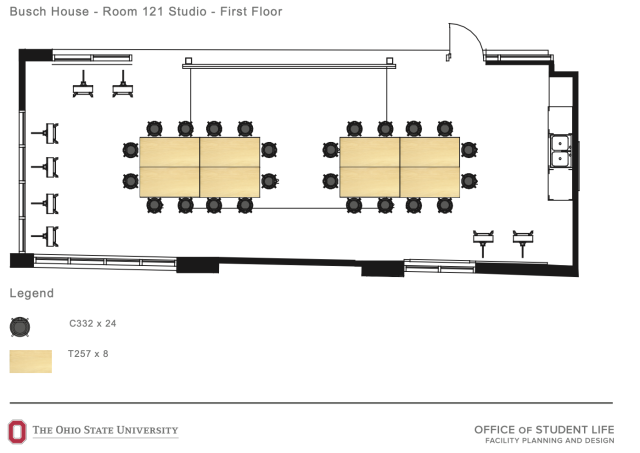 A space diagram of the Busch Palette  Room