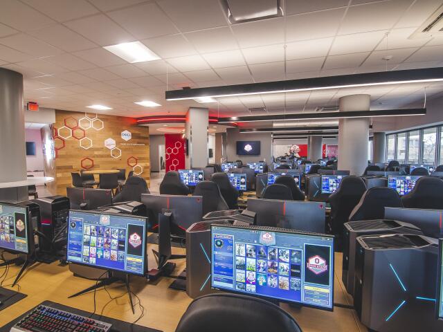 A photograph of the eSports arena located in Lincoln Tower